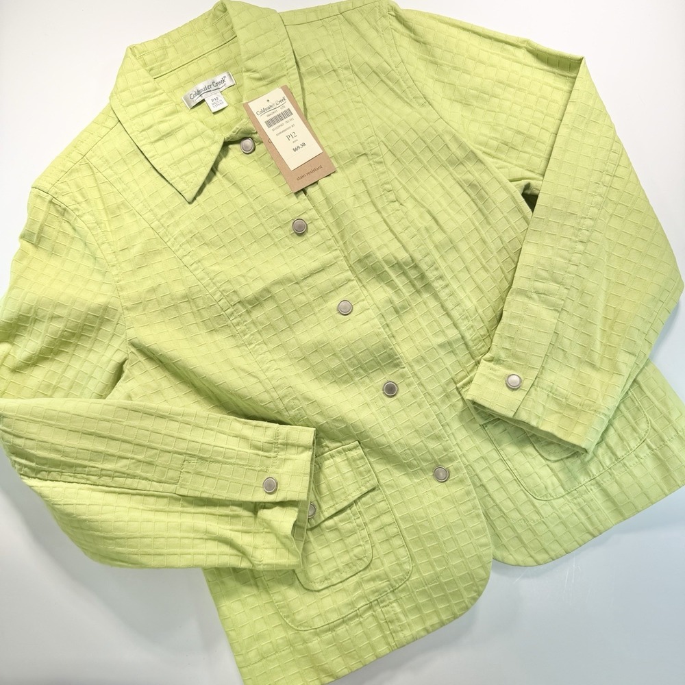 Coldwater Creek Jacket NWT 12P Lime Green Full Snap Classic 100% Cotton MSRP $69